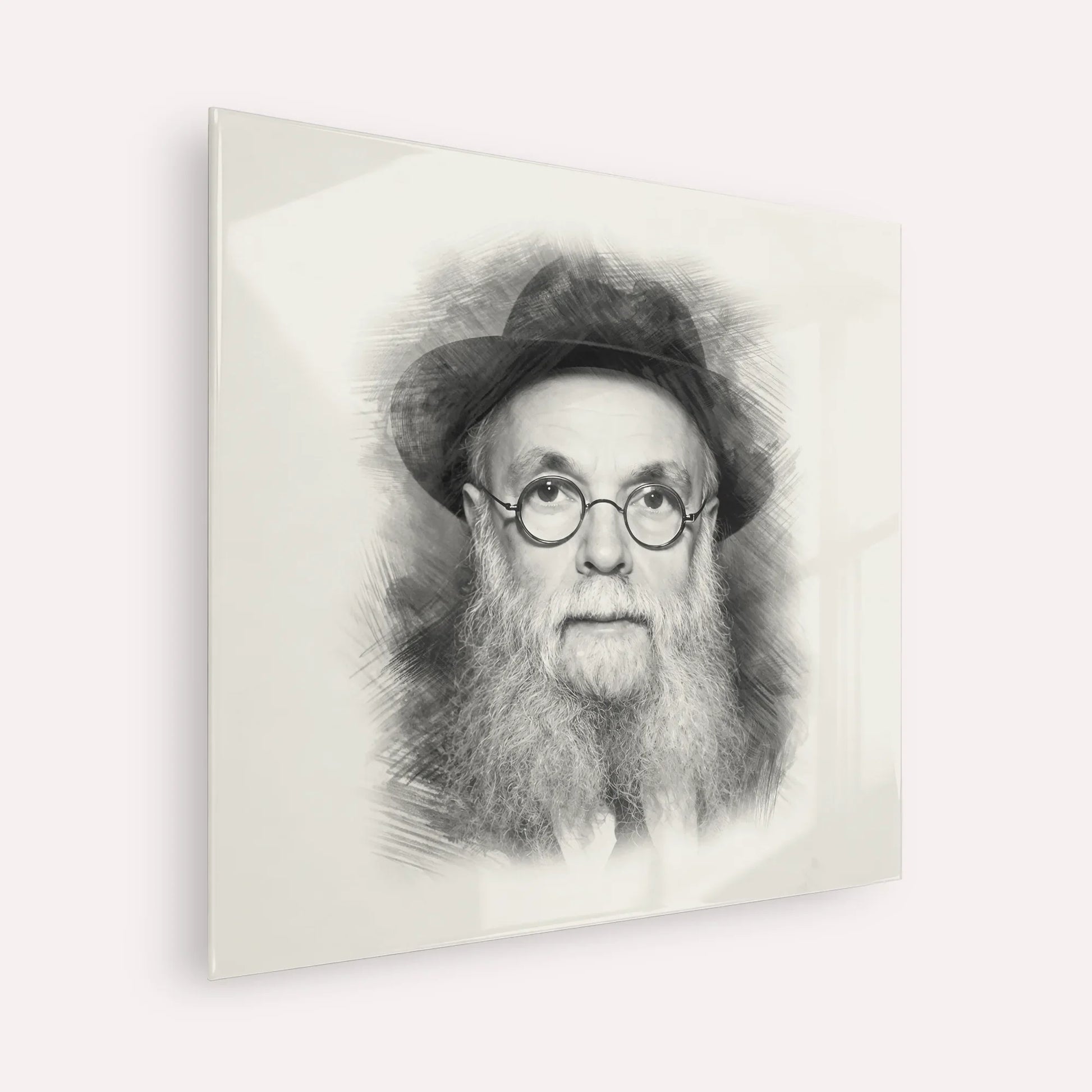 Rav Avraham Pam – Black & White – Acrylic Glass Square | Jewish Wall Art, Gedolim Pictures