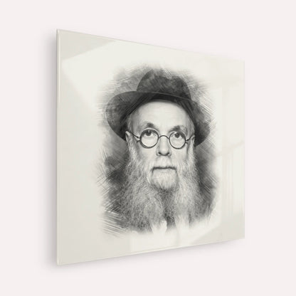 Rav Avraham Pam – Black & White – Acrylic Glass Square | Jewish Wall Art, Gedolim Pictures