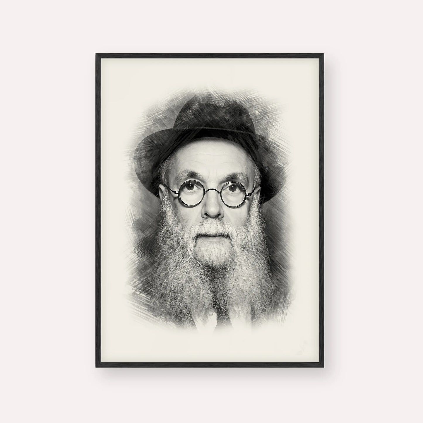 Rav Avraham Pam – Black & White – Black Frame Vertical | Jewish Wall Art, Gedolim Pictures