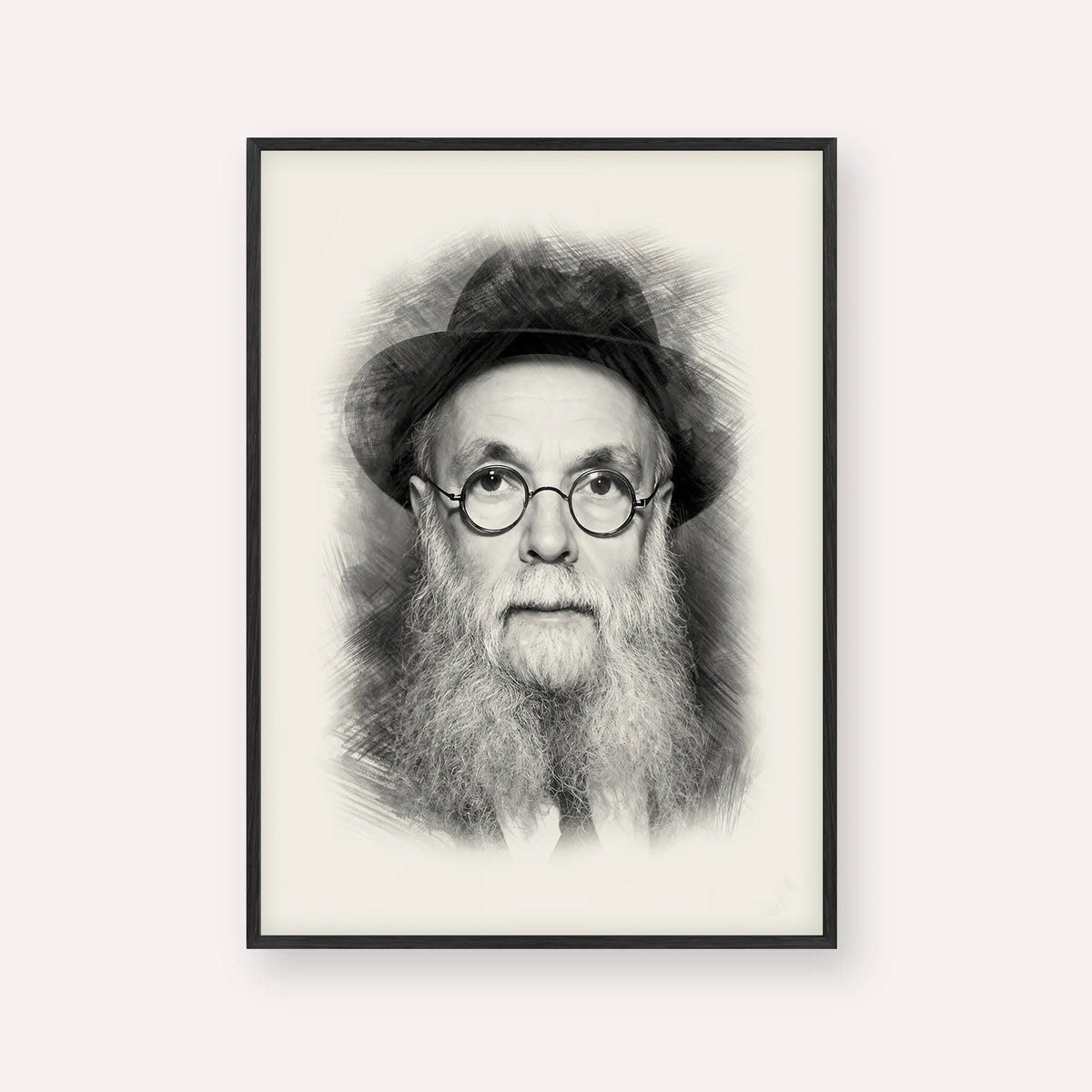 Rav Avraham Pam – Black & White – Black Frame Vertical | Jewish Wall Art, Gedolim Pictures