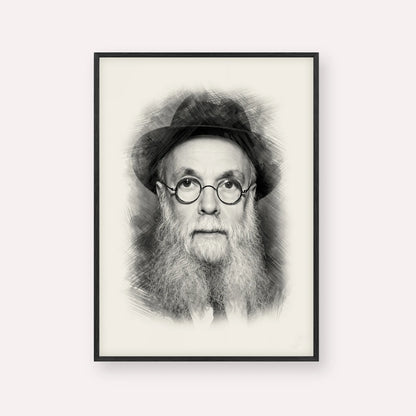 Rav Avraham Pam – Black & White – Black Frame Vertical | Jewish Wall Art, Gedolim Pictures