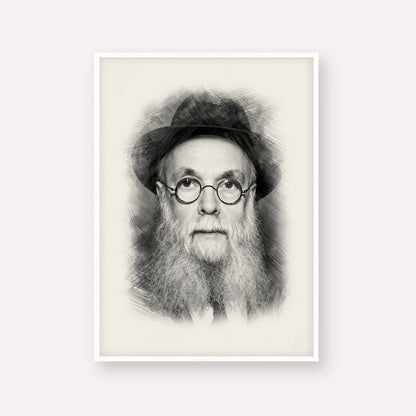 Rav Avraham Pam – Black & White – White Frame Vertical | Jewish Wall Art, Gedolim Pictures