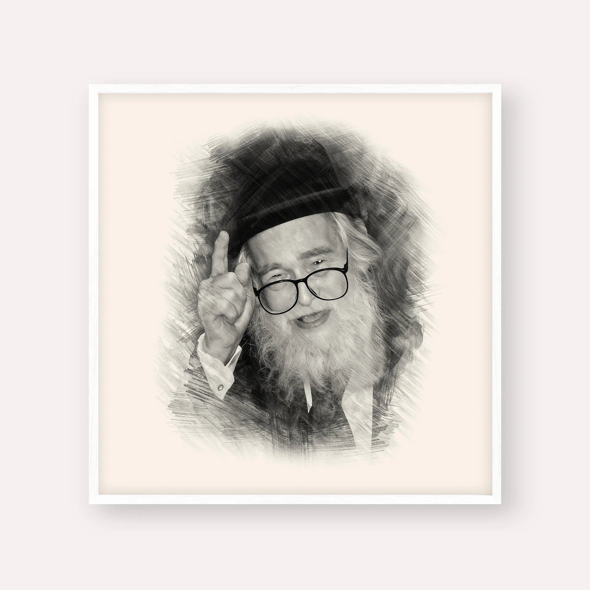 Rav Elazar Shach – Black & White – White Frame Square | Jewish Wall Art, Gedolim Pictures
