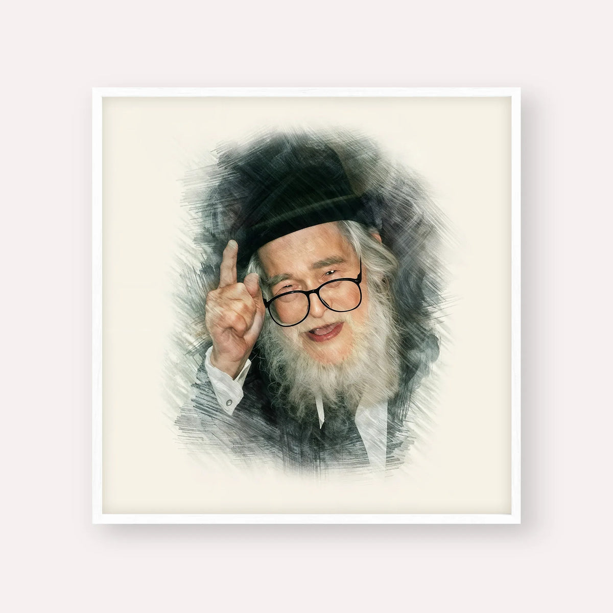 Rav Elazar Shach – White Frame Square | Jewish Wall Art, Gedolim Pictures