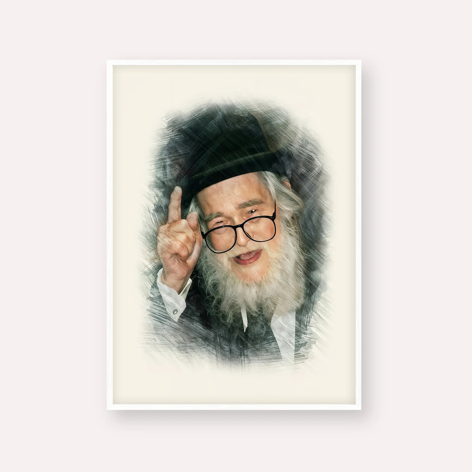 Rav Elazar Shach – White Frame Vertical | Jewish Wall Art, Gedolim Pictures