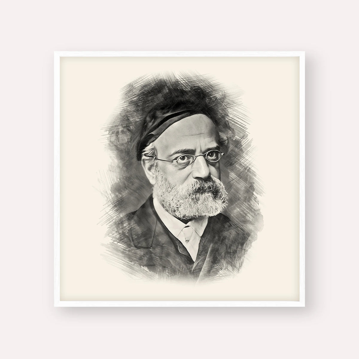 Rav Samson Raphael Hirsch – Black & White – White Frame Square | Jewish Wall Art, Gedolim Pictures