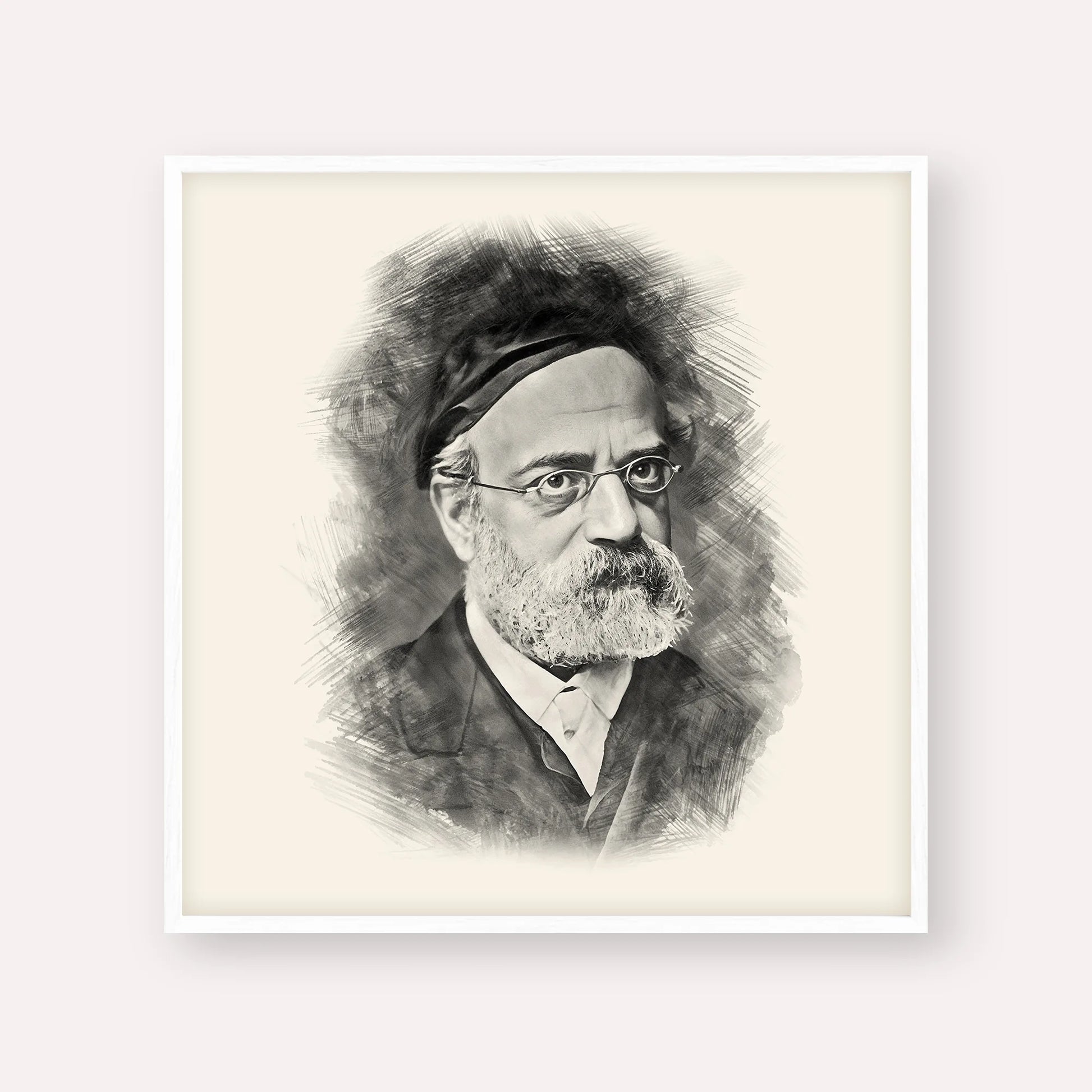 Rav Samson Raphael Hirsch – Black & White – White Frame Square | Jewish Wall Art, Gedolim Pictures