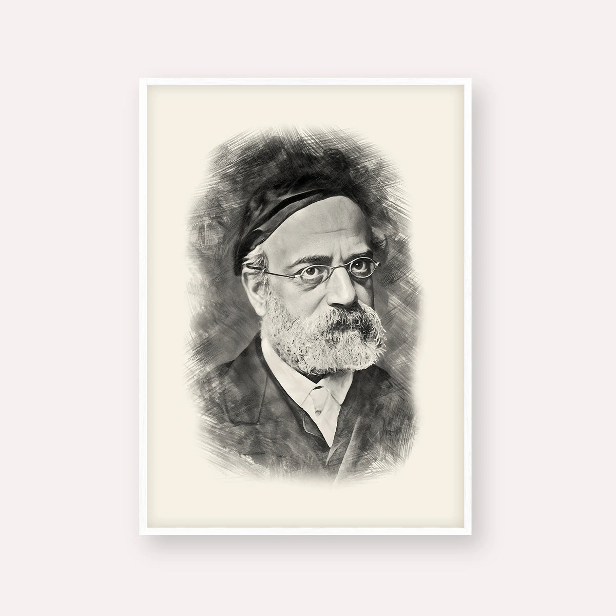 Rav Samson Raphael Hirsch – Black & White – White Frame Vertical | Jewish Wall Art, Gedolim Pictures