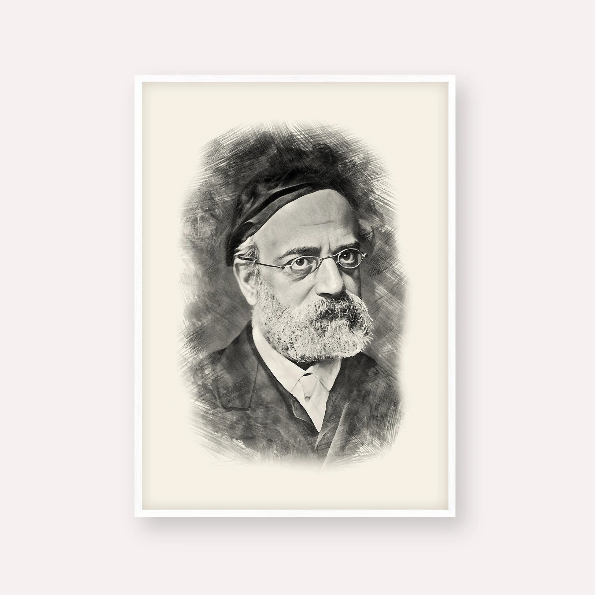Rav Samson Raphael Hirsch – Black & White – White Frame Vertical | Jewish Wall Art, Gedolim Pictures