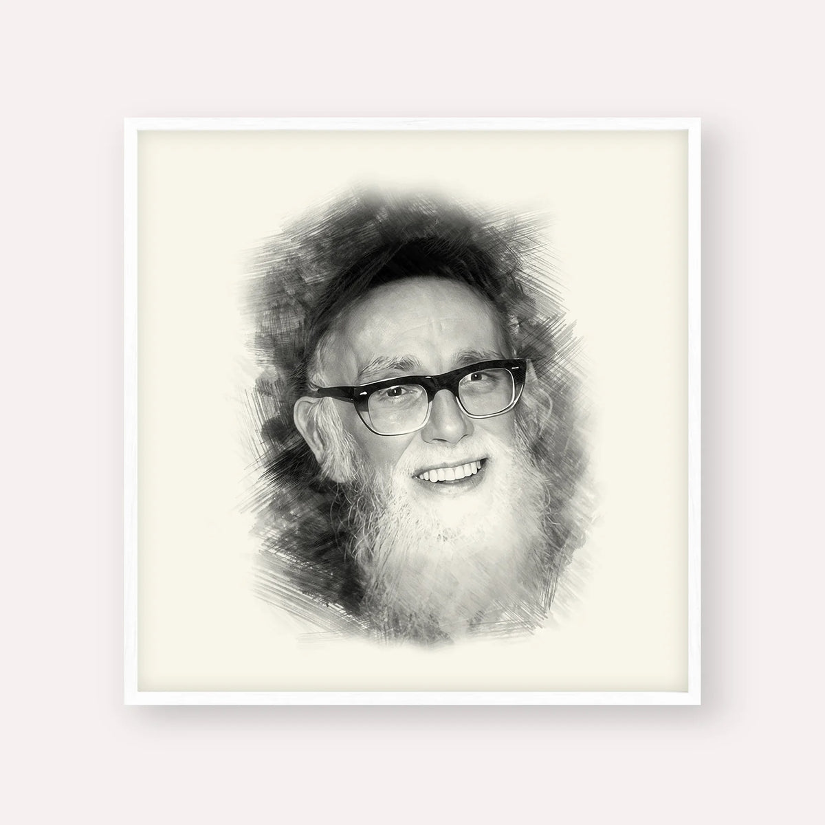 Rav Shlomo Zalman Auberach – Black & White – White Frame Square | Jewish Wall Art, Gedolim Pictures