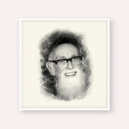 Rav Shlomo Zalman Auberach – Black & White – White Frame Square | Jewish Wall Art, Gedolim Pictures
