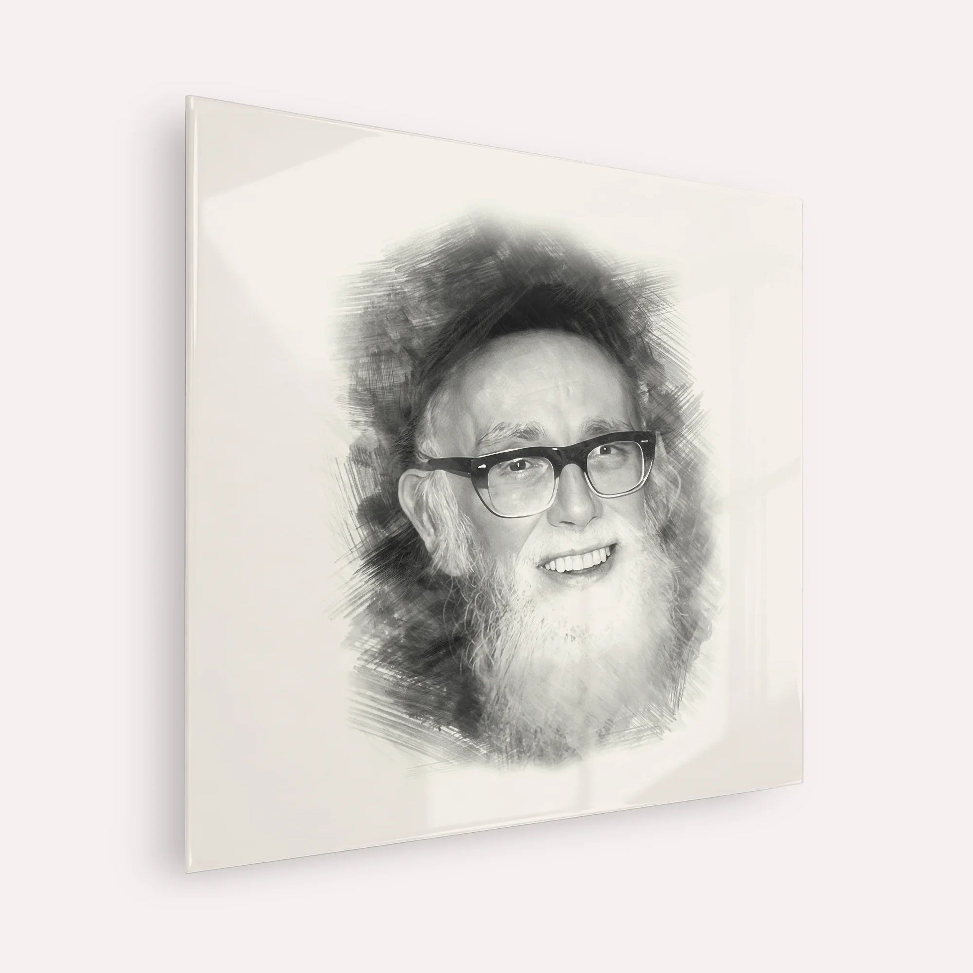 Rav Shlomo Zalman Auberach – Black & White – Acrylic Glass Square | Jewish Wall Art, Gedolim Pictures