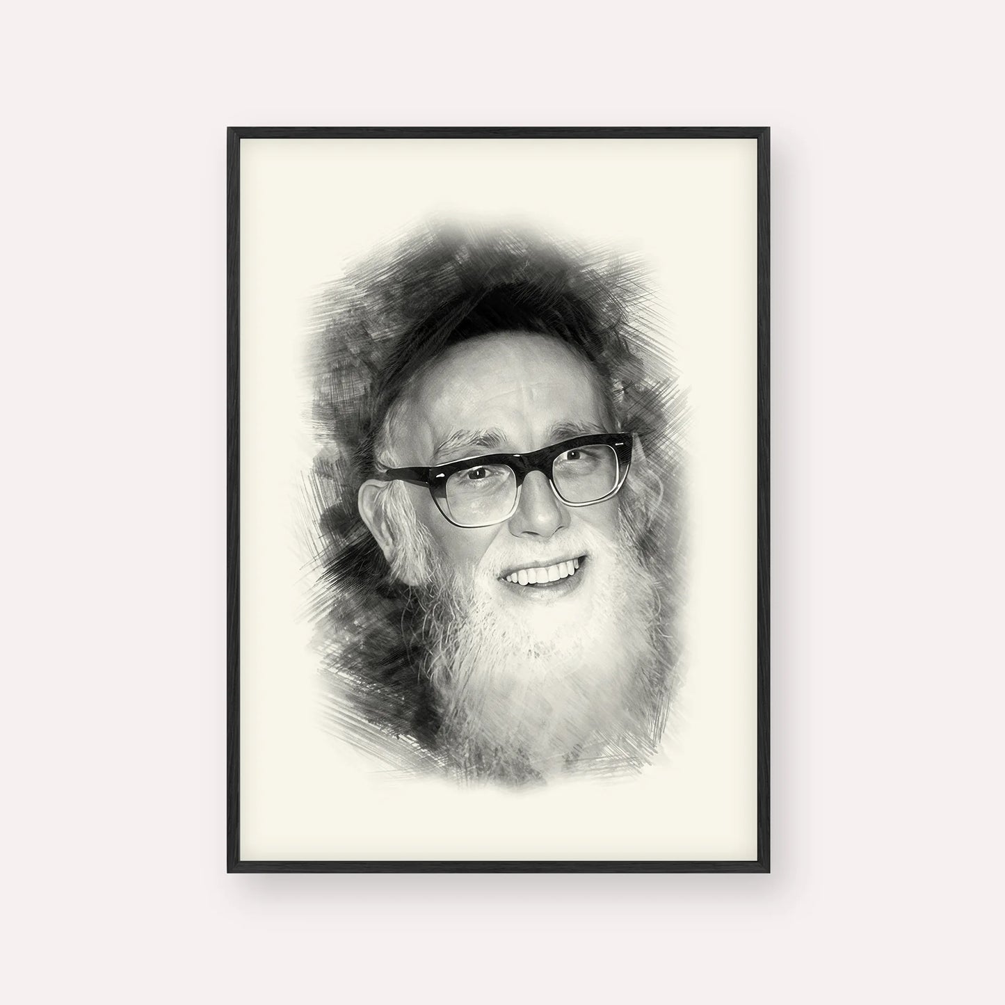 Rav Shlomo Zalman Auberach – Black & White – Black Frame Vertical | Jewish Wall Art, Gedolim Pictures