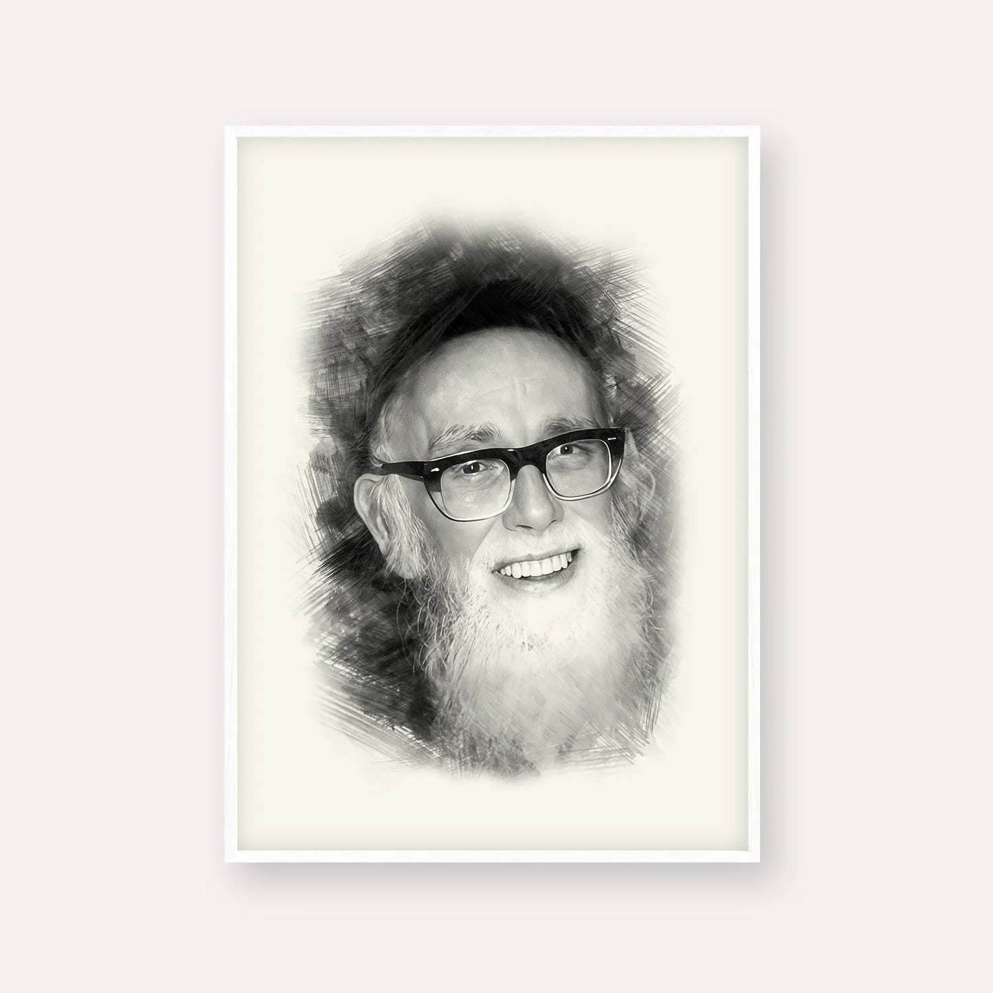 Rav Shlomo Zalman Auberach – Black & White – White Frame Vertical | Jewish Wall Art, Gedolim Pictures
