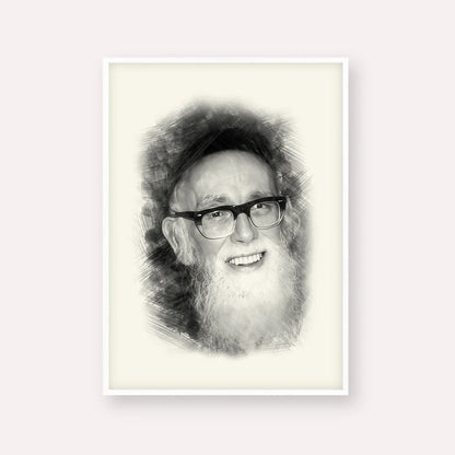 Rav Shlomo Zalman Auberach – Black & White – White Frame Vertical | Jewish Wall Art, Gedolim Pictures