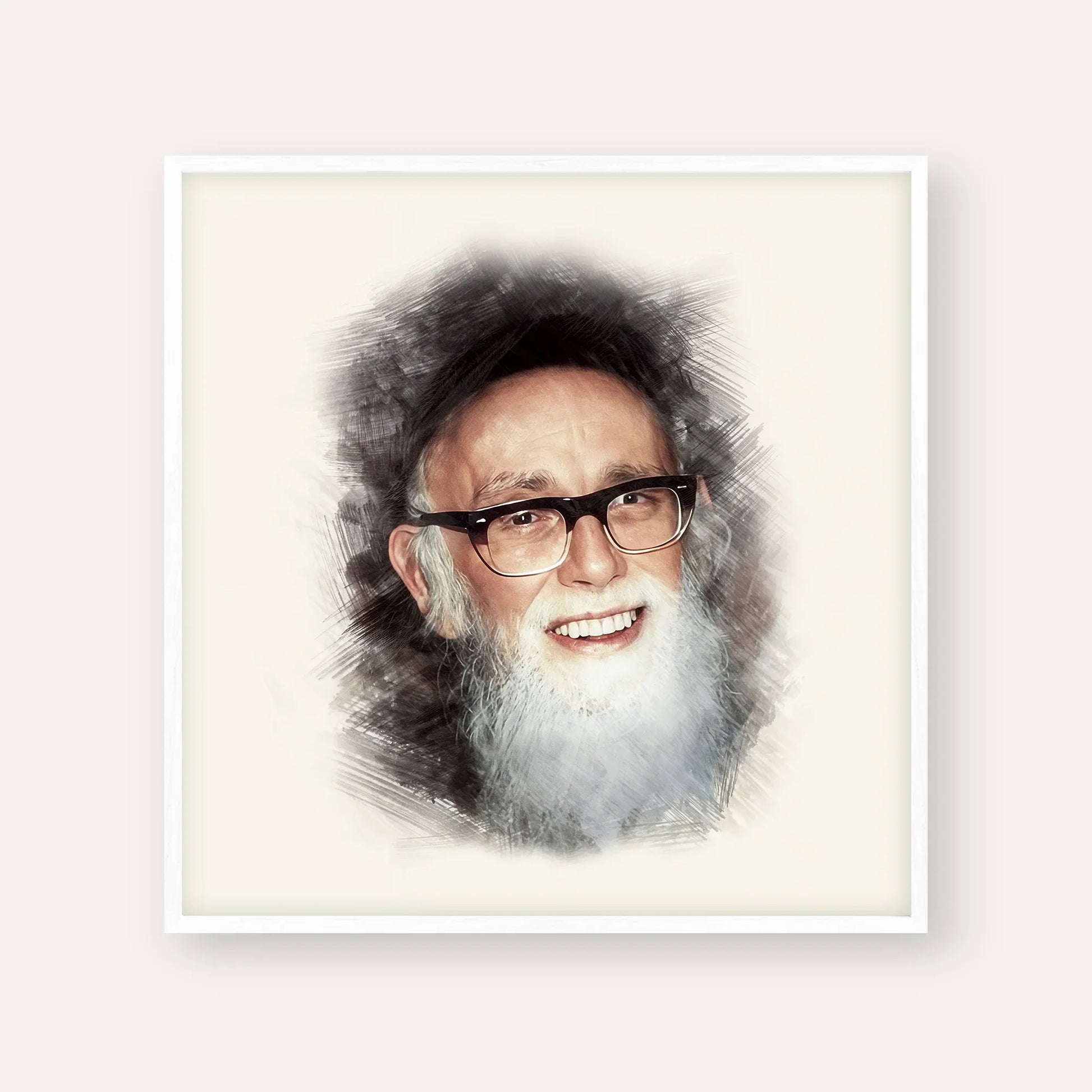 Rav Shlomo Zalman Auberach – White Frame Square | Jewish Wall Art, Gedolim Pictures