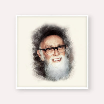 Rav Shlomo Zalman Auberach – White Frame Square | Jewish Wall Art, Gedolim Pictures