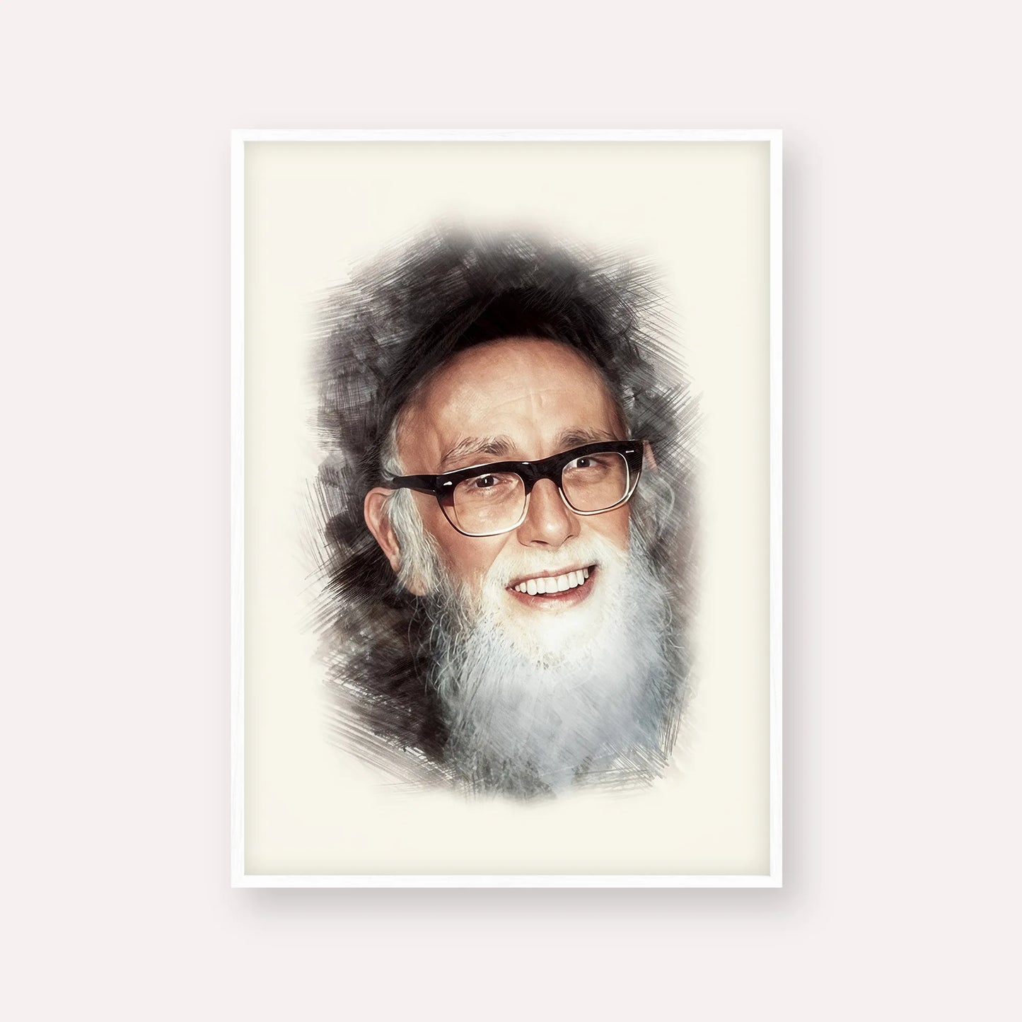 Rav Shlomo Zalman Auberach – White Frame Vertical | Jewish Wall Art, Gedolim Pictures
