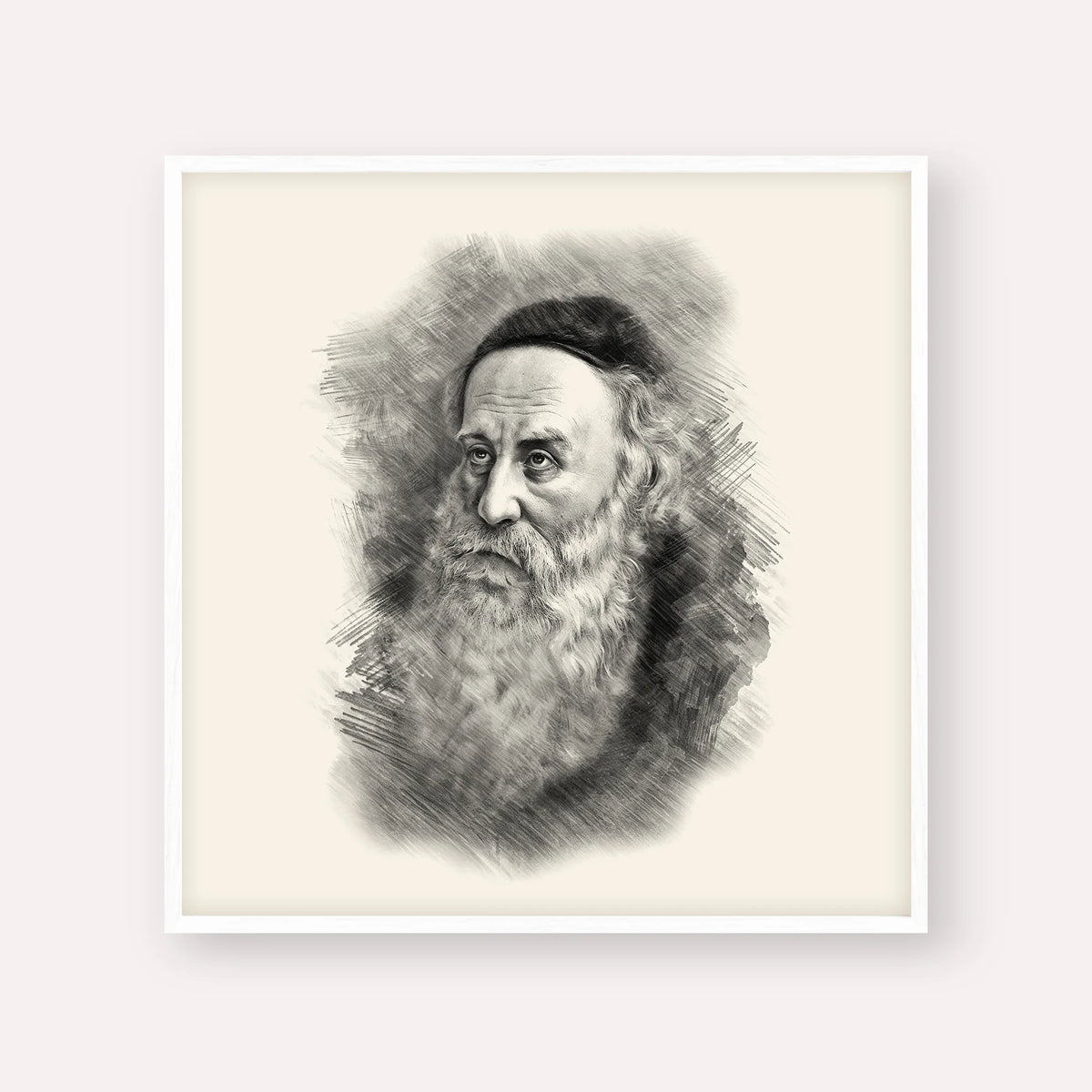 Rav Shneur Zalman (Baal HaTanya) – Black & White – White Frame Square | Jewish Wall Art, Gedolim Pictures