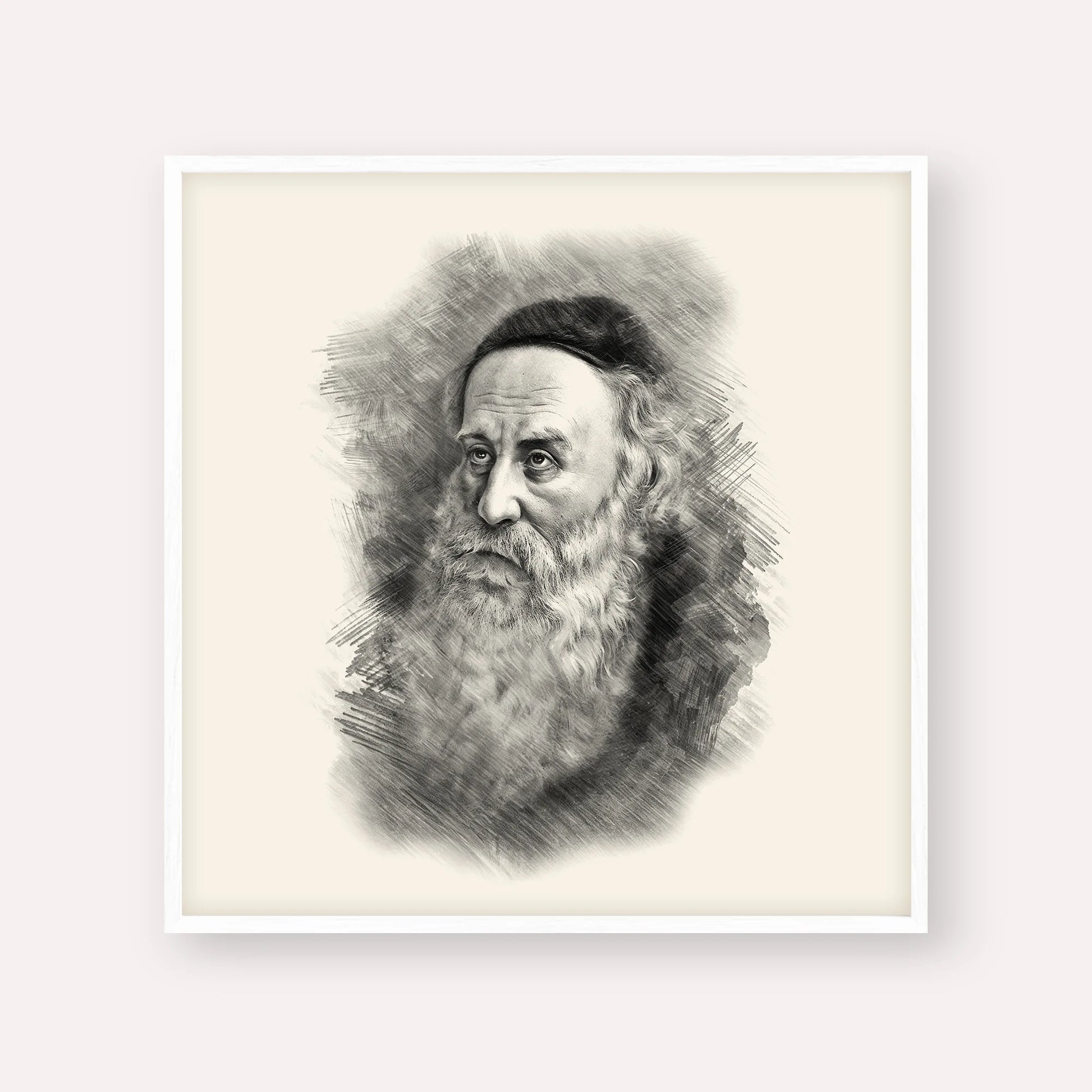 Rav Shneur Zalman (Baal HaTanya) – Black & White – White Frame Square | Jewish Wall Art, Gedolim Pictures