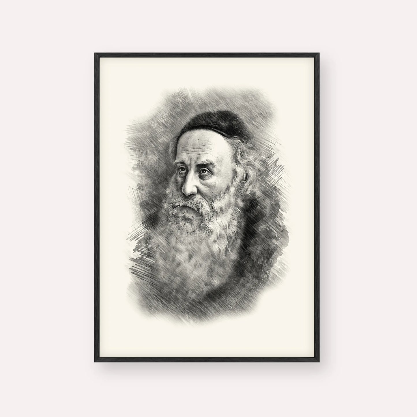 Rav Shneur Zalman (Baal HaTanya) – Black & White – Black Frame Vertical | Jewish Wall Art, Gedolim Pictures