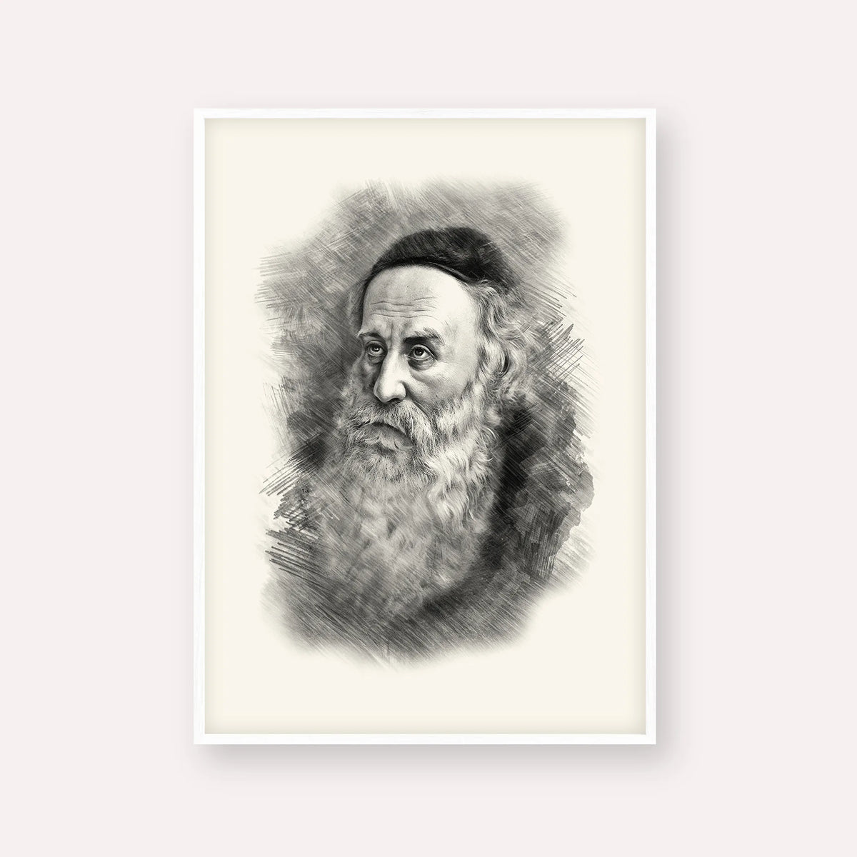 Rav Shneur Zalman (Baal HaTanya) – Black & White – White Frame Vertical | Jewish Wall Art, Gedolim Pictures