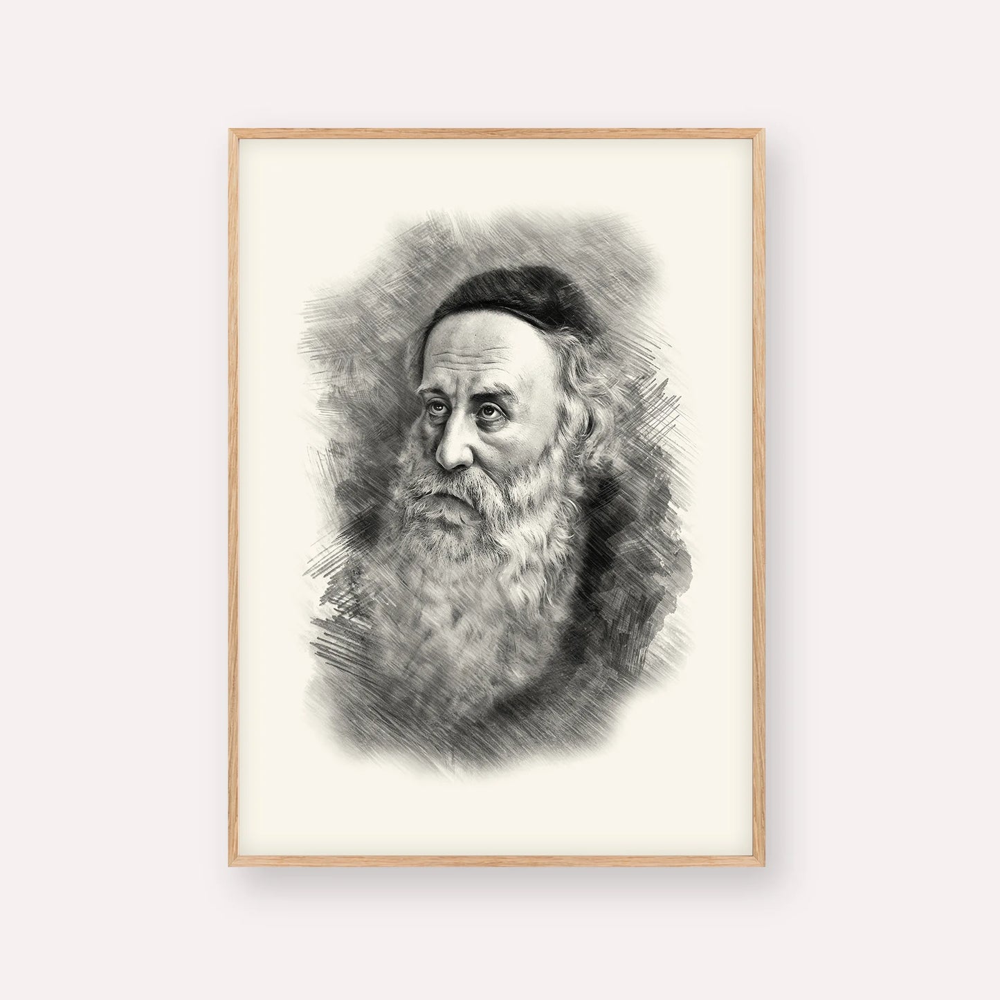 Rav Shneur Zalman (Baal HaTanya) – Black & White – Wood Frame Vertical | Jewish Wall Art, Gedolim Pictures