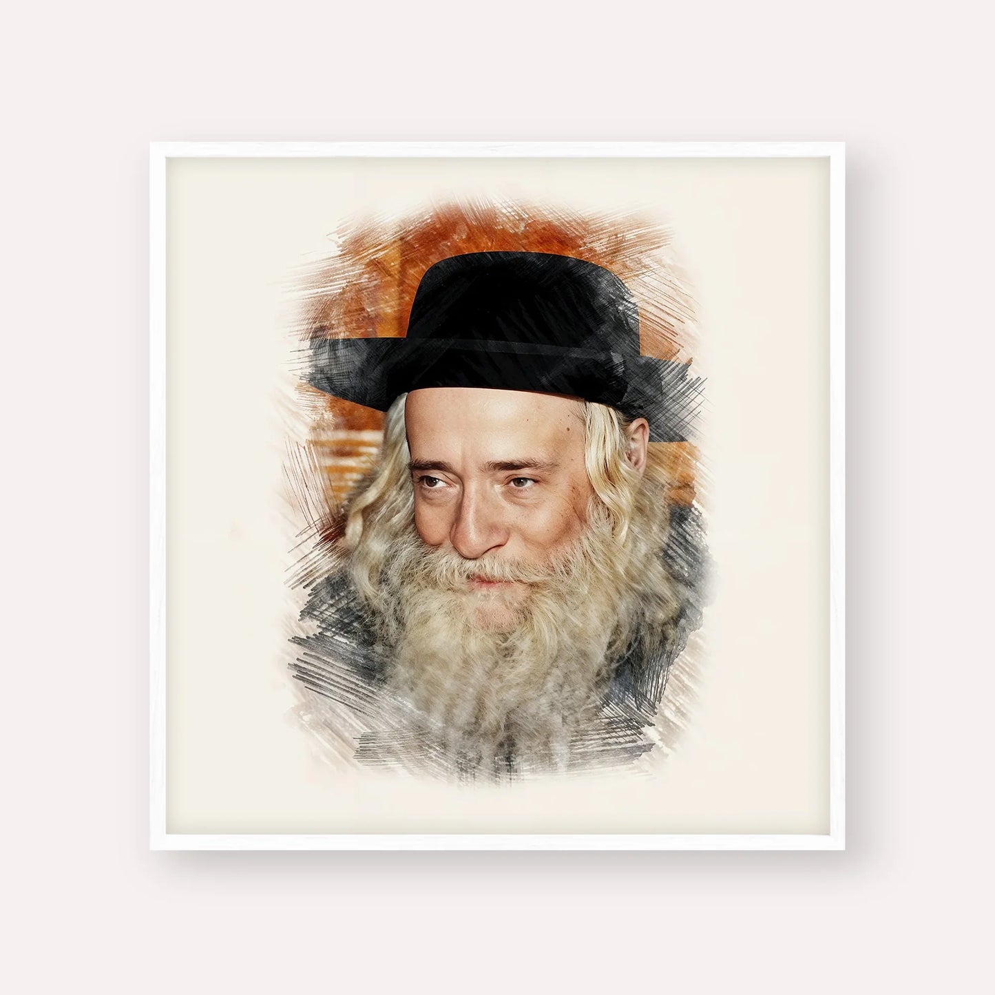 Rav Yekusiel Yehudah Halberstam - The Klausenburger Rebbe – White Frame Square | Jewish Wall Art, Gedolim Pictures