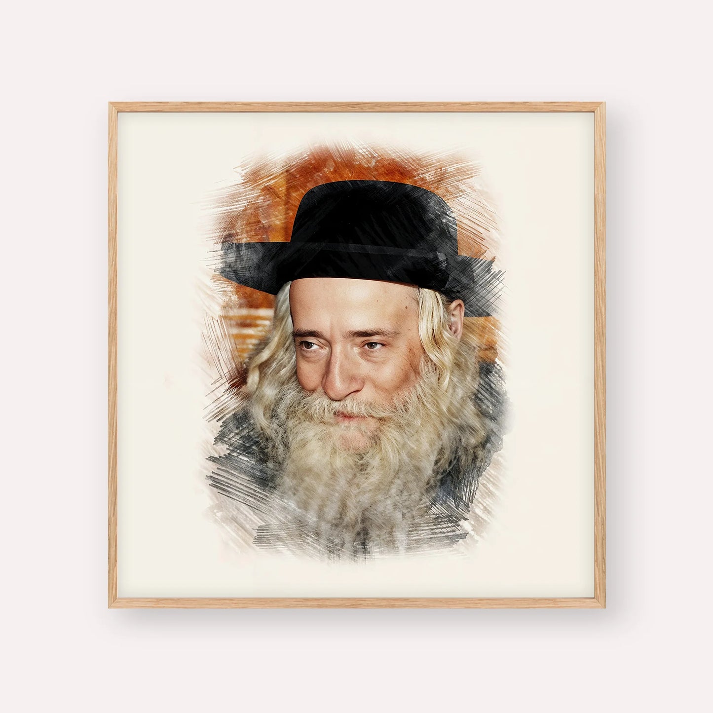 Rav Yekusiel Yehudah Halberstam - The Klausenburger Rebbe – Wood Frame Square | Jewish Wall Art, Gedolim Pictures