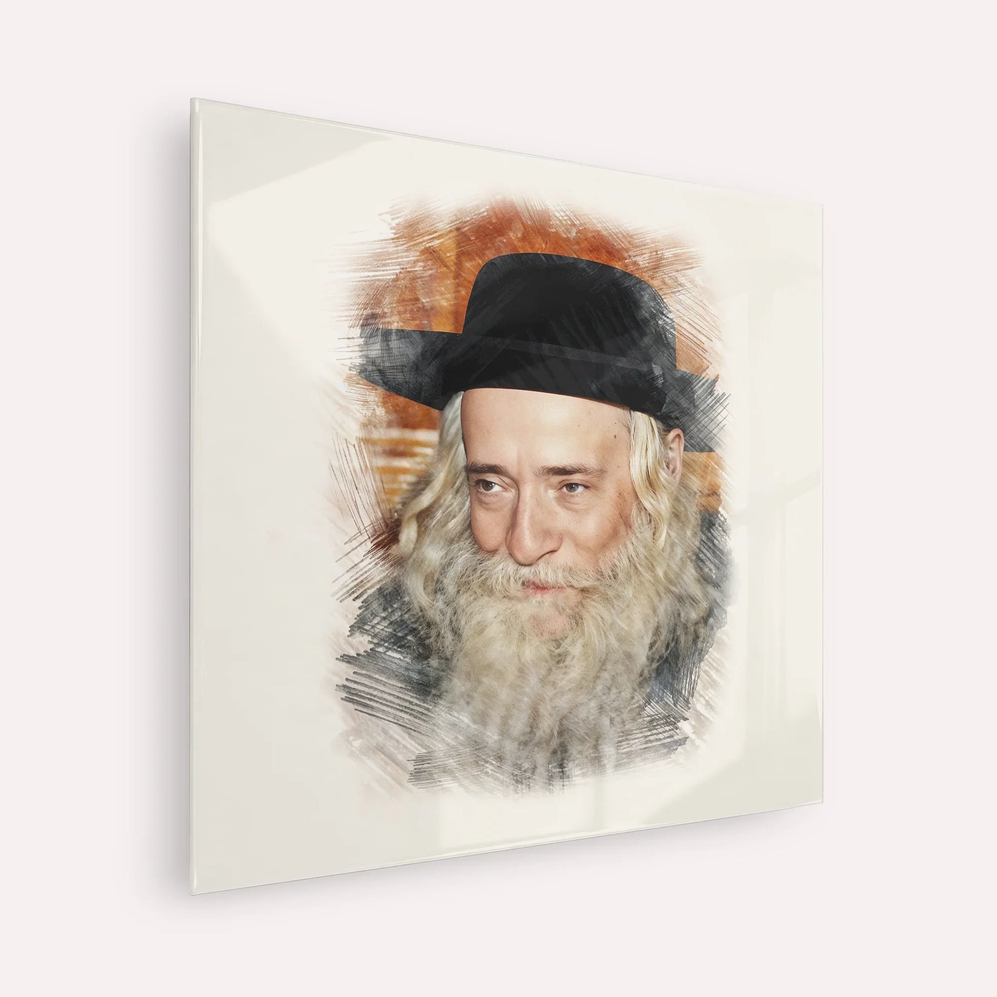Rav Yekusiel Yehudah Halberstam - The Klausenburger Rebbe – Acrylic Glass Square | Jewish Wall Art, Gedolim Pictures