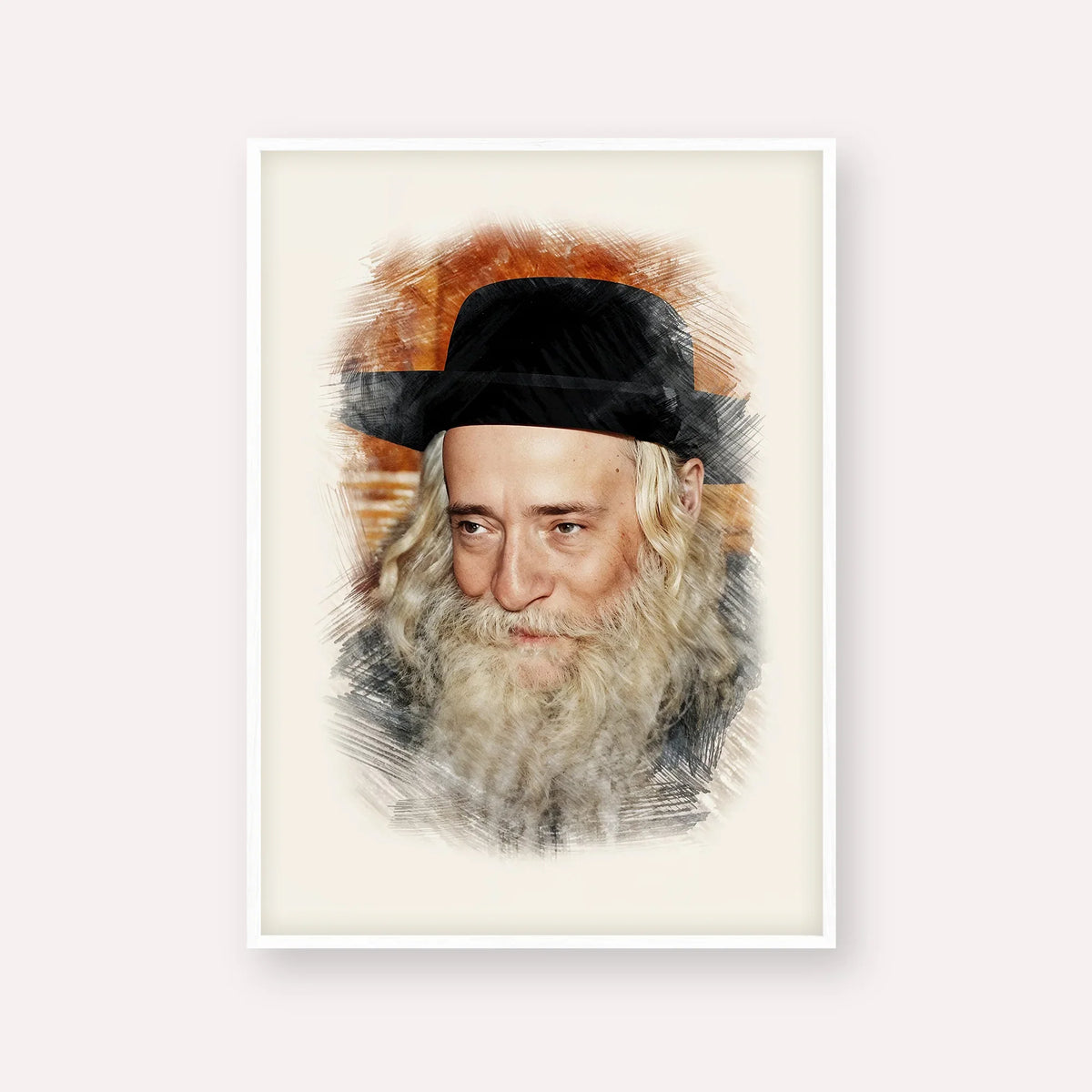 Rav Yekusiel Yehudah Halberstam - The Klausenburger Rebbe – White Frame Vertical | Jewish Wall Art, Gedolim Pictures