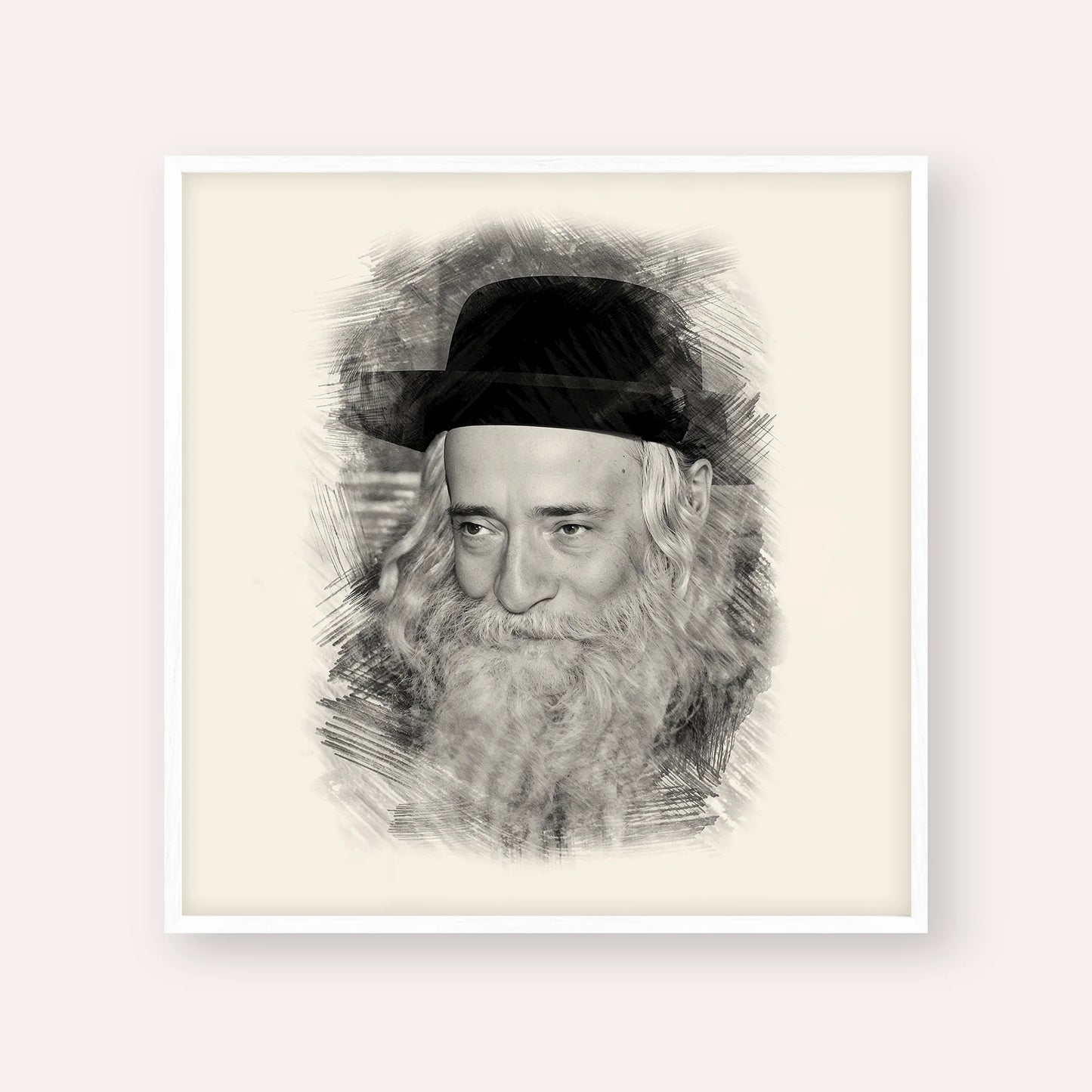 Rav Yekusiel Yehudah Halberstam - The Klausenburger Rebbe – Black & White – White Frame Square | Jewish Wall Art, Gedolim Pictures