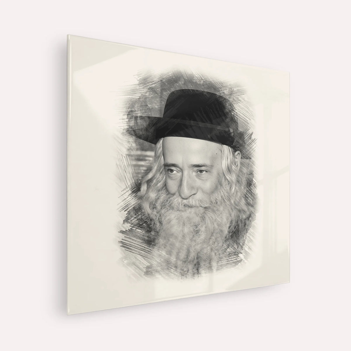 Rav Yekusiel Yehudah Halberstam - The Klausenburger Rebbe – Black & White – Acrylic Glass Square | Jewish Wall Art, Gedolim Pictures