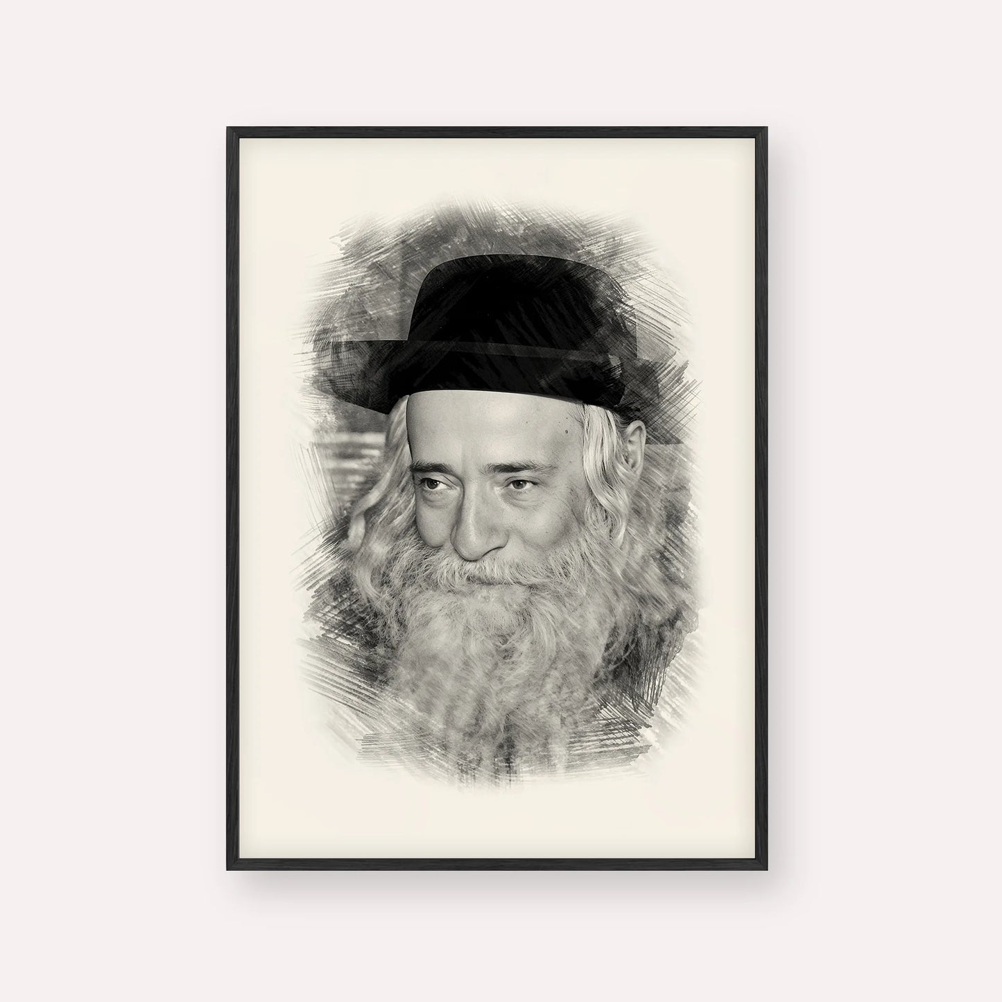 Rav Yekusiel Yehudah Halberstam - The Klausenburger Rebbe – Black & White – Black Frame Vertical | Jewish Wall Art, Gedolim Pictures
