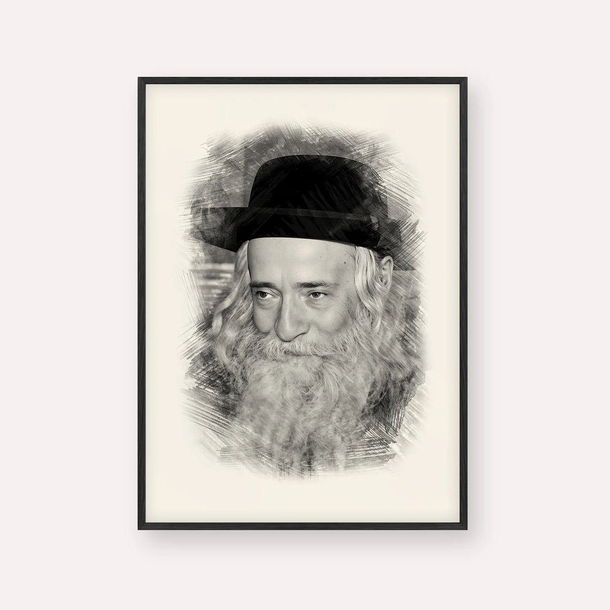 Rav Yekusiel Yehudah Halberstam - The Klausenburger Rebbe – Black & White – Black Frame Vertical | Jewish Wall Art, Gedolim Pictures