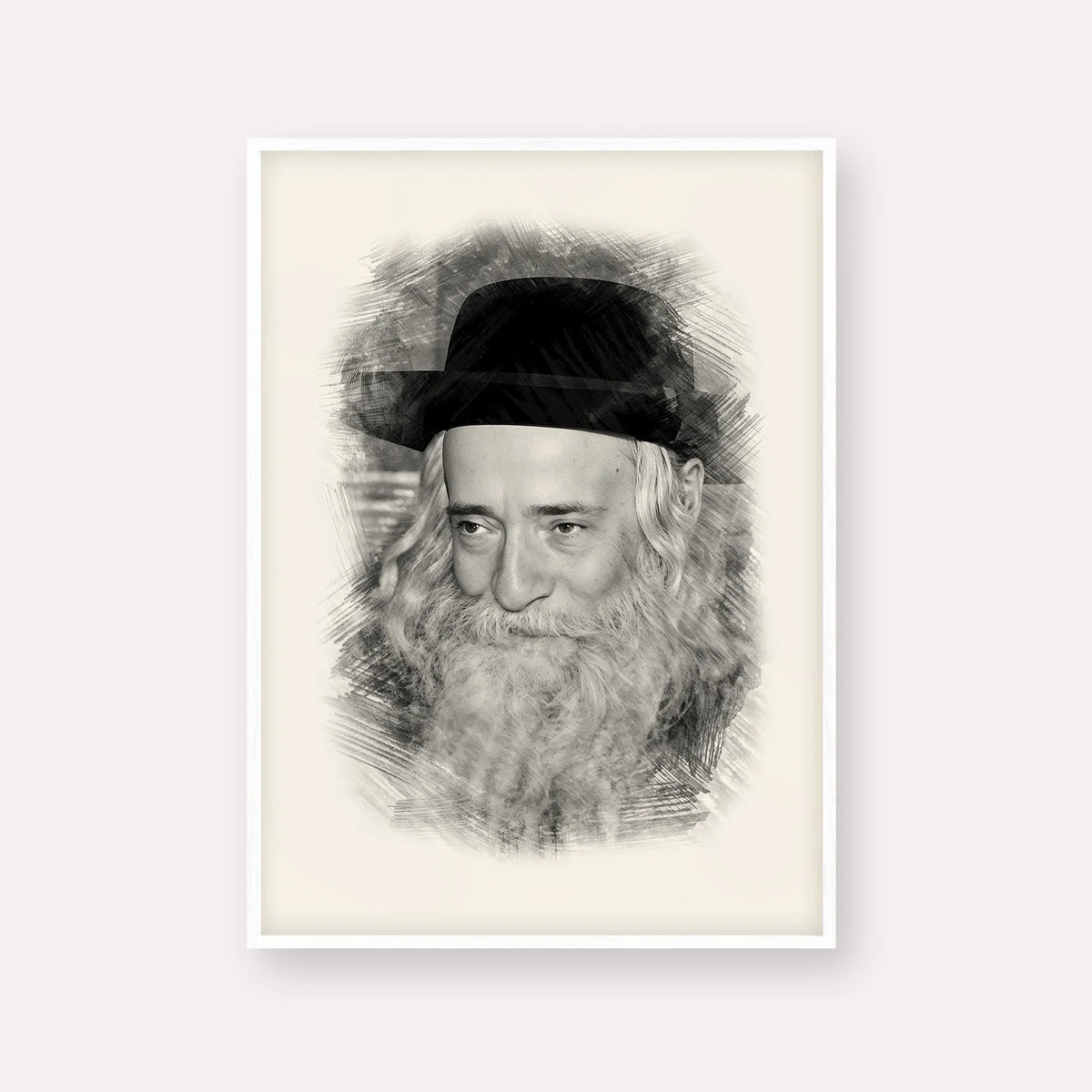 Rav Yekusiel Yehudah Halberstam - The Klausenburger Rebbe – Black & White – White Frame Vertical | Jewish Wall Art, Gedolim Pictures