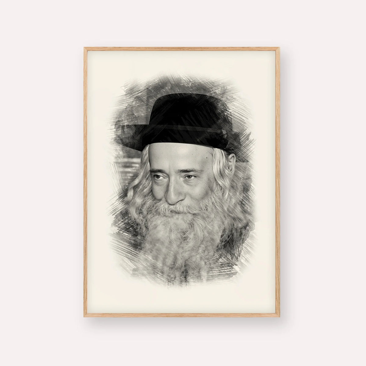 Rav Yekusiel Yehudah Halberstam - The Klausenburger Rebbe – Black & White – Wood Frame Vertical | Jewish Wall Art, Gedolim Pictures