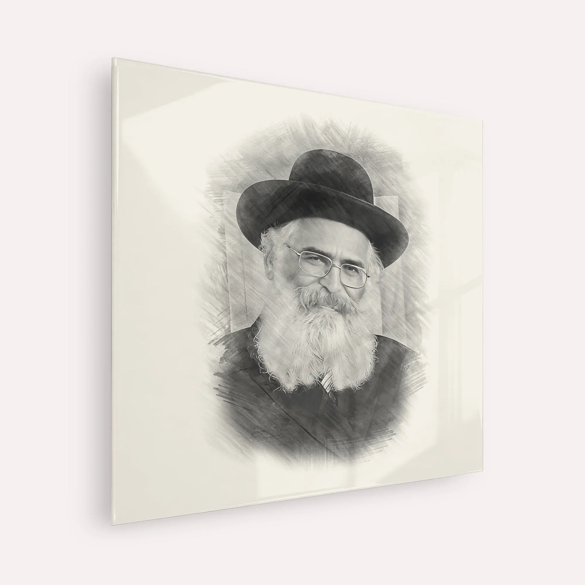 Rav Yoram Abergel – Black & White – Acrylic Glass Square | Jewish Wall Art, Gedolim Pictures