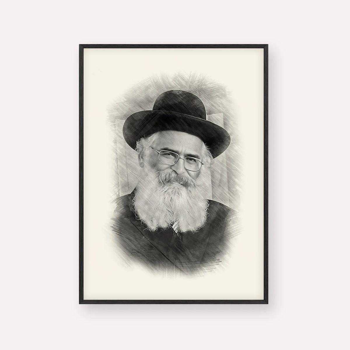 Rav Yoram Abergel – Black & White – Black Frame Vertical | Jewish Wall Art, Gedolim Pictures
