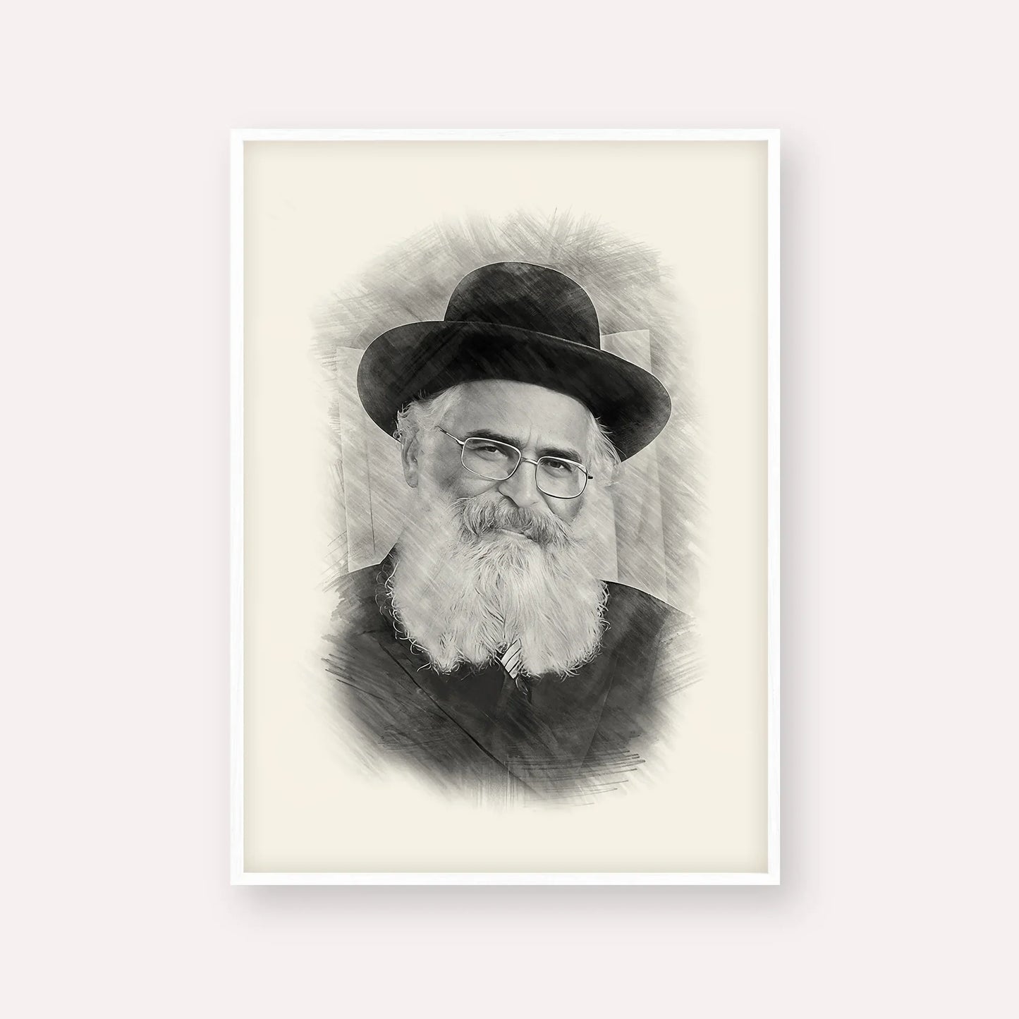 Rav Yoram Abergel – Black & White – White Frame Vertical | Jewish Wall Art, Gedolim Pictures