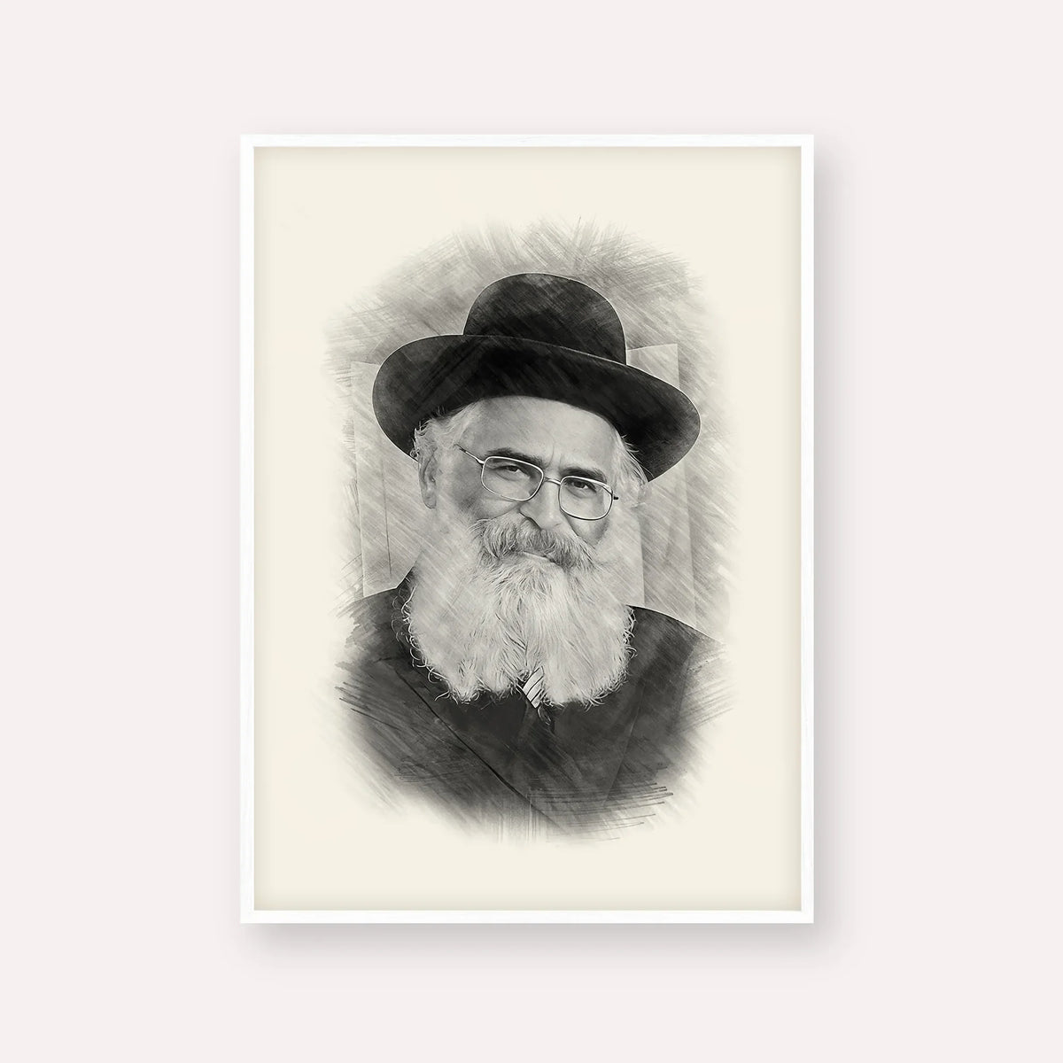 Rav Yoram Abergel – Black & White – White Frame Vertical | Jewish Wall Art, Gedolim Pictures