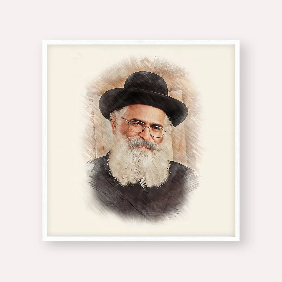 Rav Yoram Abergel – White Frame Square | Jewish Wall Art, Gedolim Pictures