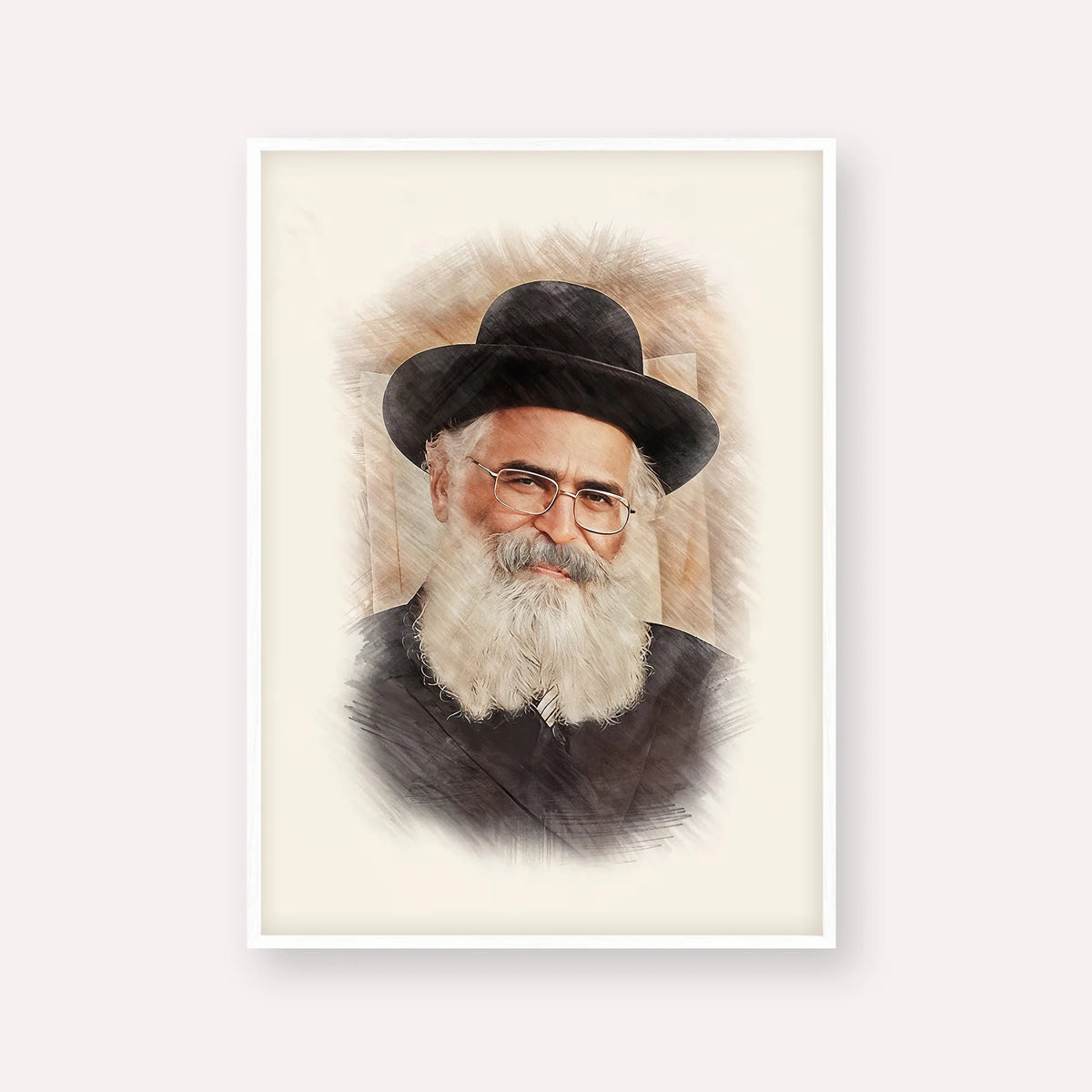 Rav Yoram Abergel – White Frame Vertical | Jewish Wall Art, Gedolim Pictures