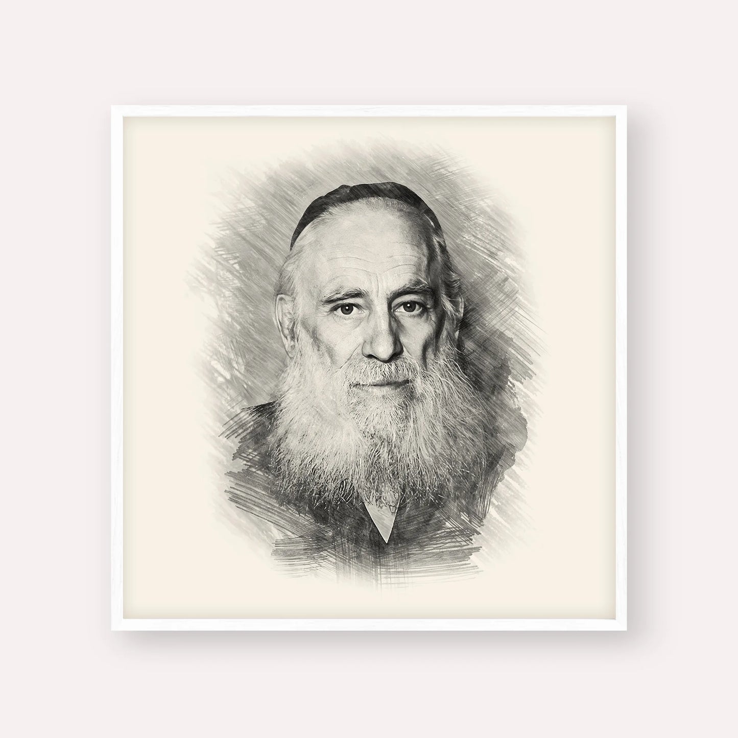 Rav Yosef Kahaneman (The Ponevezhher Rav) – Black & White – White Frame Square | Jewish Wall Art, Gedolim Pictures