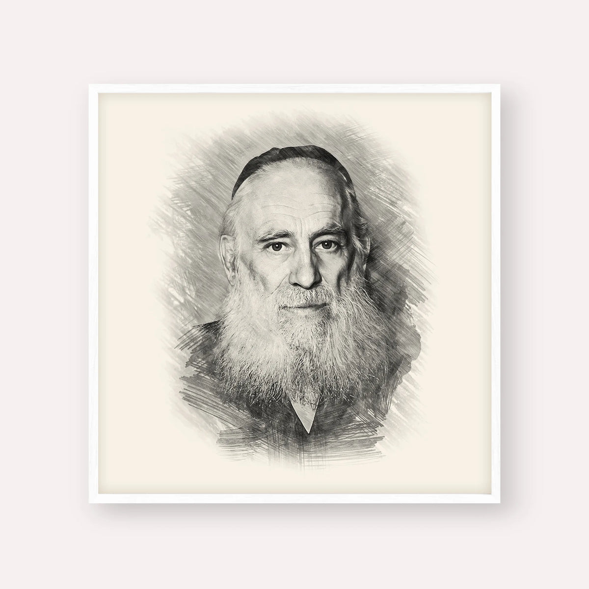 Rav Yosef Kahaneman (The Ponevezhher Rav) – Black & White – White Frame Square | Jewish Wall Art, Gedolim Pictures