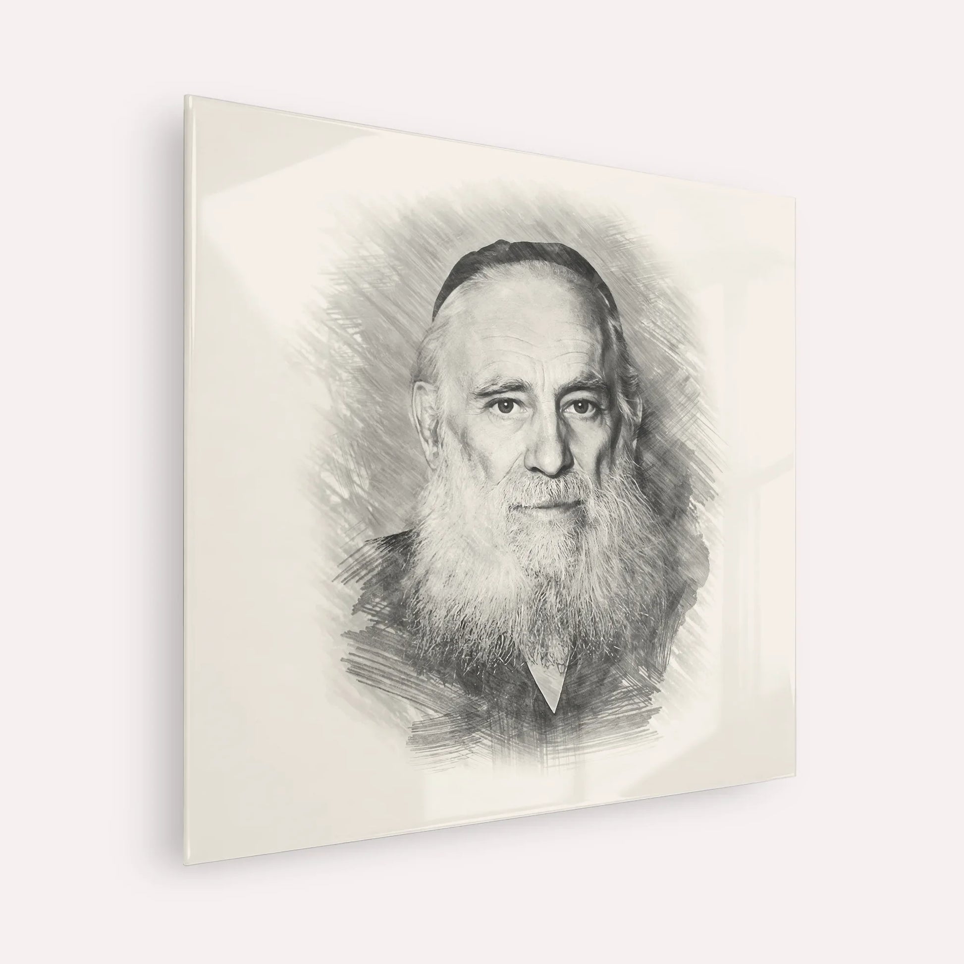 Rav Yosef Kahaneman (The Ponevezhher Rav) – Black & White – Acrylic Glass Square | Jewish Wall Art, Gedolim Pictures