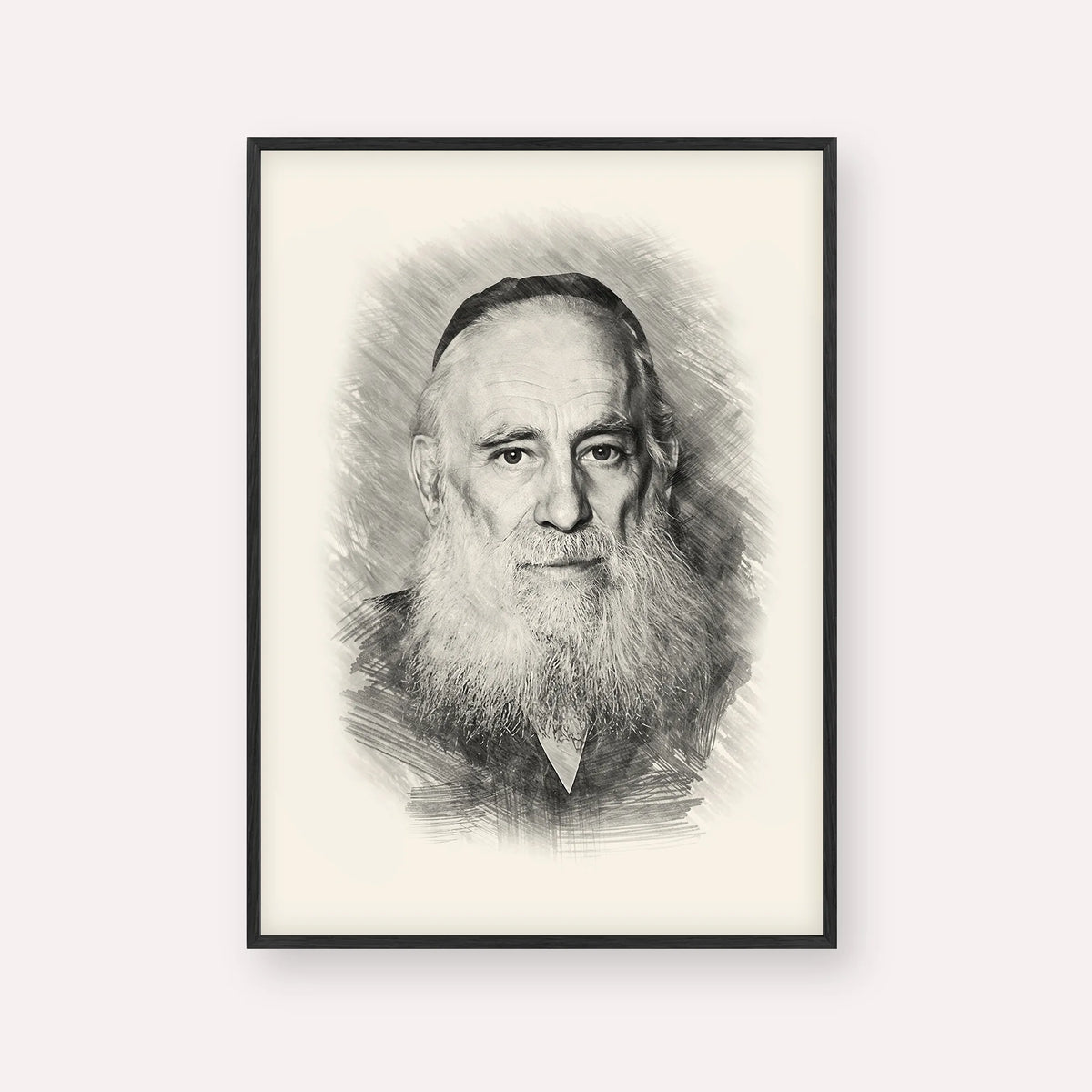 Rav Yosef Kahaneman (The Ponevezhher Rav) – Black & White – Black Frame Vertical | Jewish Wall Art, Gedolim Pictures