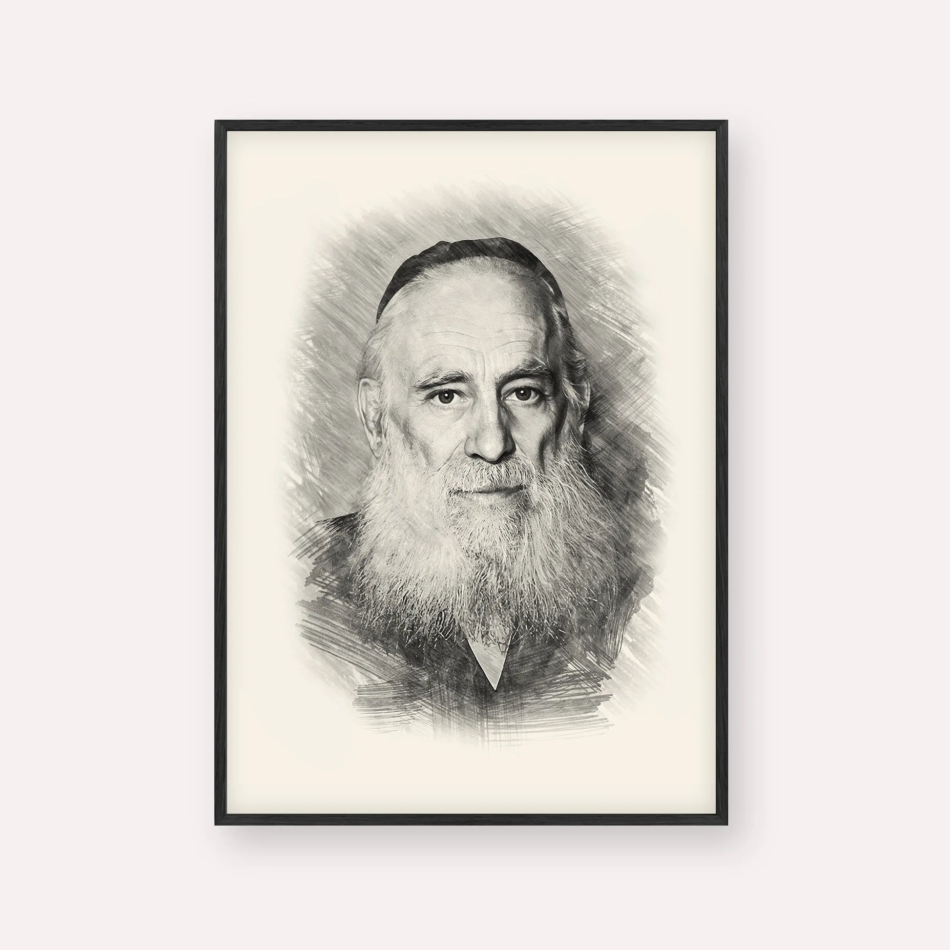 Rav Yosef Kahaneman (The Ponevezhher Rav) – Black & White – Black Frame Vertical | Jewish Wall Art, Gedolim Pictures