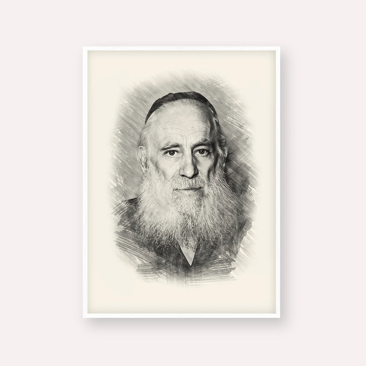 Rav Yosef Kahaneman (The Ponevezhher Rav) – Black & White – White Frame Vertical | Jewish Wall Art, Gedolim Pictures