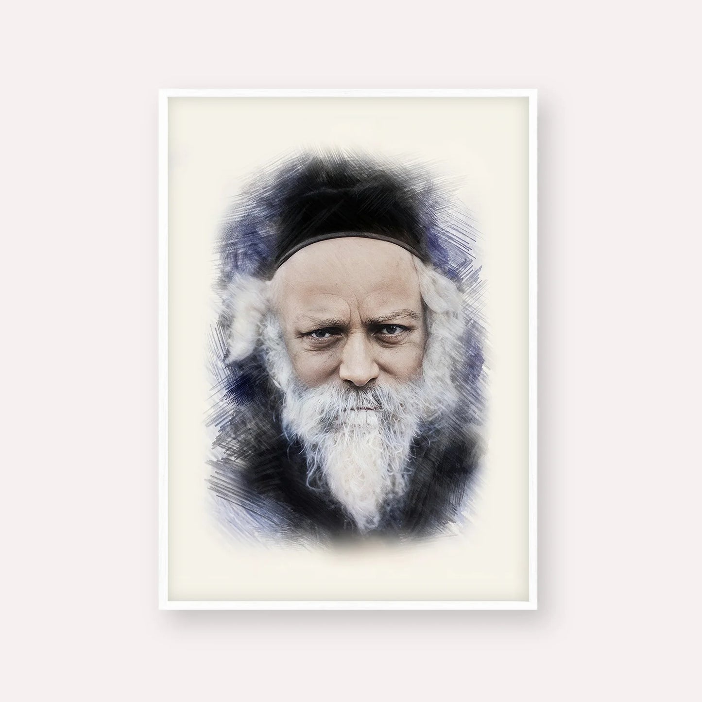 Reb Boruch Ber – White Frame Vertical | Jewish Wall Art, Gedolim Pictures